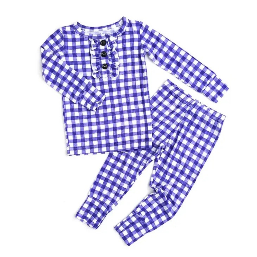 NWT Bamboo Purple White Gingham Two Pc Set Infants Gigi and Max Multiple Sizes